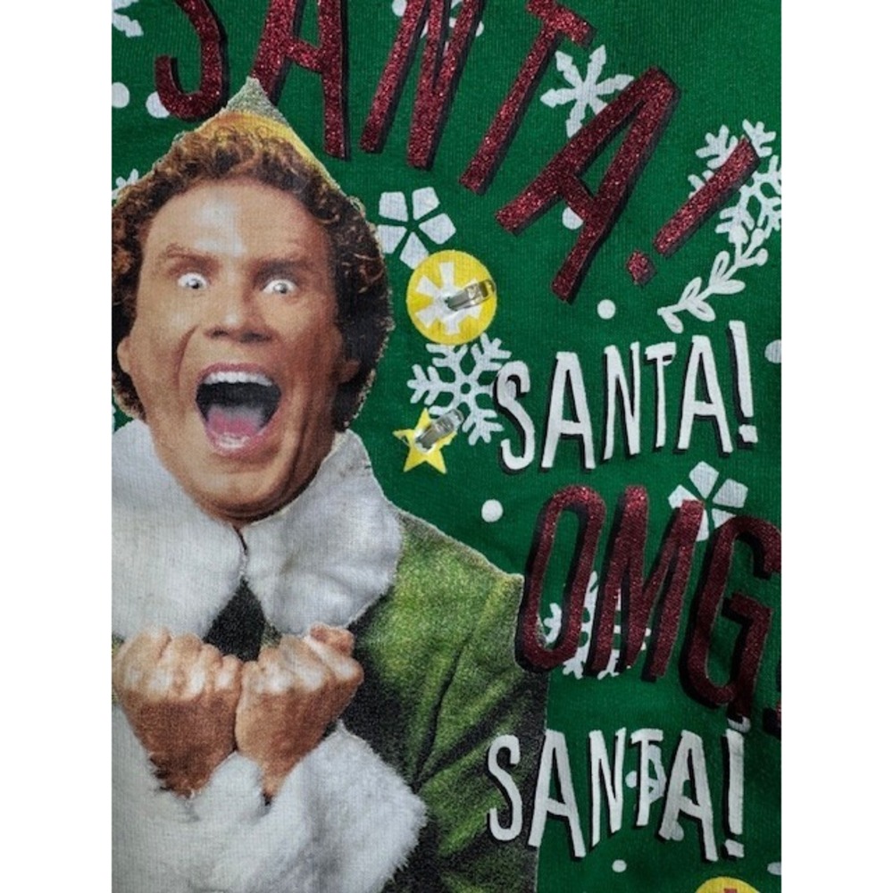 Buddy Elf Juniors XS‎ (1) Christmas Sweatshirt SANTA I KNOW HIM Lights NO Work - Picture 3 of 11